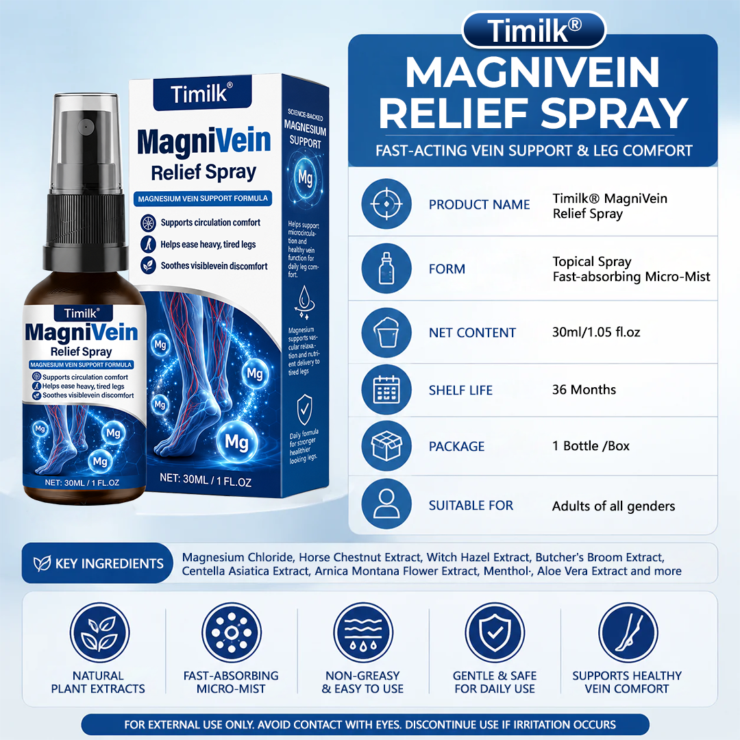 💙 US Official Store: Timilk® MagniVein Relief Spray 🦵 (Helps ease heavy, swollen legs, supports circulation comfort, soothes visible vein discomfort, and refreshes overworked legs)